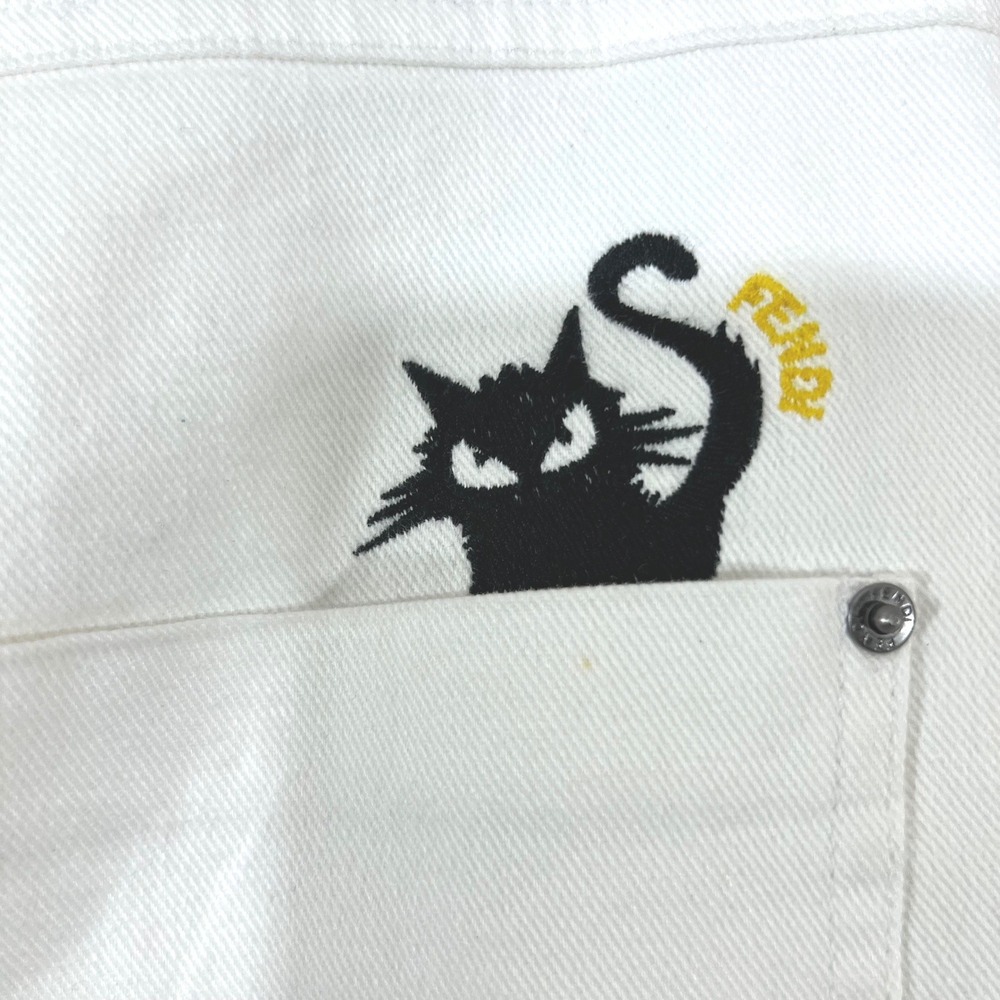 Fendi Jeans Girls 10A White Denim Cat Embroidery Slim Fit Designer Luxury